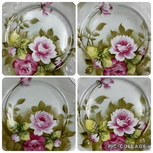 Lefton China Plate 3069 Hand Painted Floral Decorative Set of 4 Whimsical Rose - Picture 5 of 16